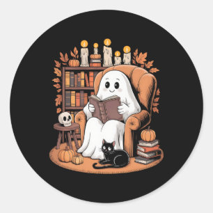 Retro Ghost Reading Books Classic Round Sticker