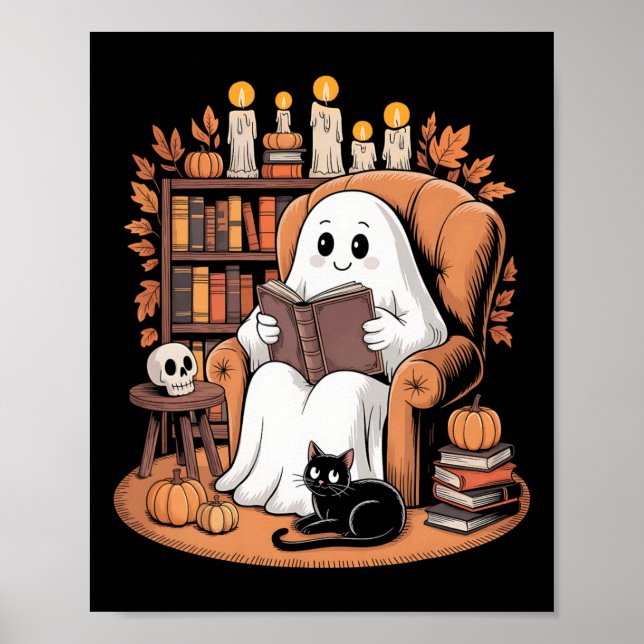 Retro Ghost Reading Books  Poster (Front)