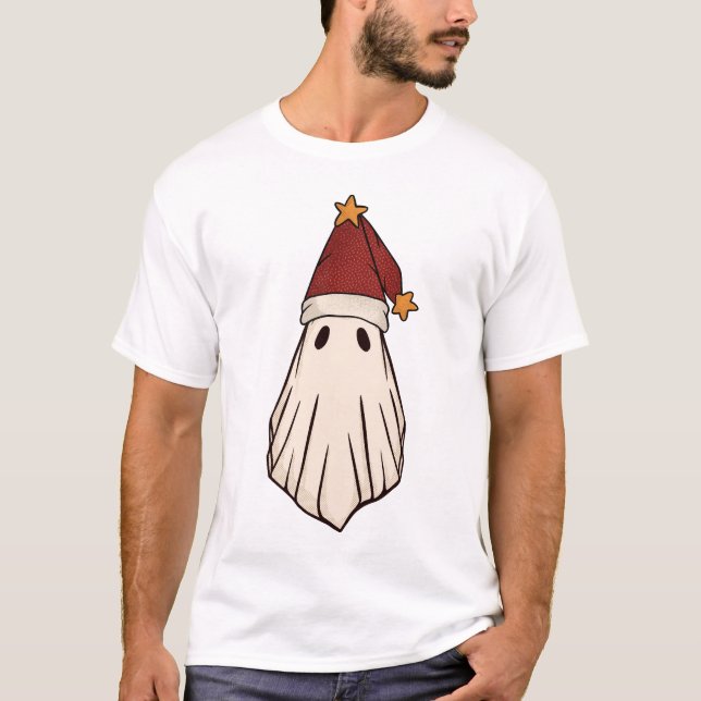 Retro Ghost Santa Christmas Holiday Xmas Santa Hat T-Shirt (Front)