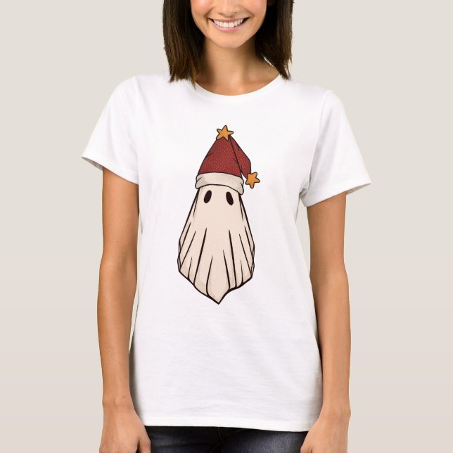 Retro Ghost Santa Christmas Holiday Xmas Santa Hat T-Shirt (Front)