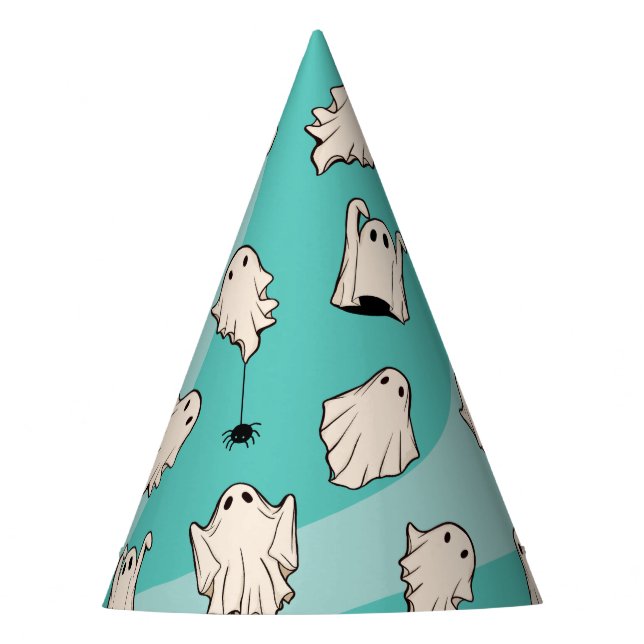 Retro Ghosts Blue Halloween Party Hat (Front)