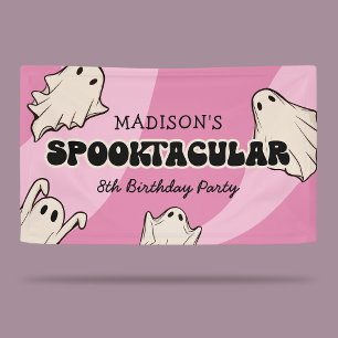 Retro Ghosts Halloween Kids Birthday Party Banner