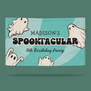 Retro Ghosts Halloween Kids Birthday Party Banner
