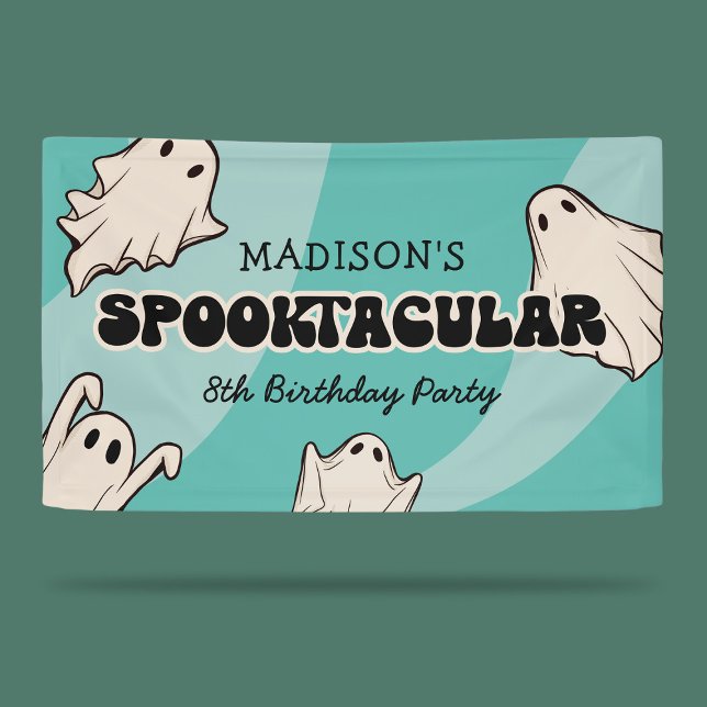 Retro Ghosts Halloween Kids Birthday Party Banner (Creator Uploaded)