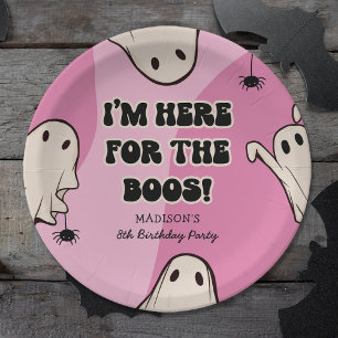 Retro Ghosts Pink Halloween Birthday Party Paper Plate