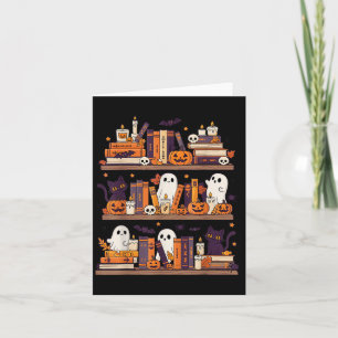 Retro Ghosts Reading Book Halloween Bookshelf Spoo Card