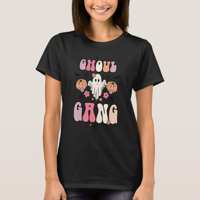 Retro Ghoul Gang Groovy Hey Boo Pumpkin Boo Crew H T-Shirt (Front)
