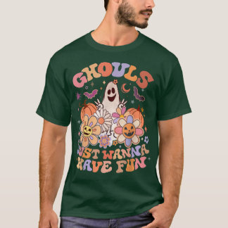 Retro Ghouls Just Wanna Have Fun Groovy Ghost Cute T-Shirt