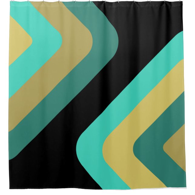 Retro Giant Diamonds Turquoise Gold Shower Curtain (Front)