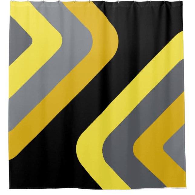 Retro Giant Diamonds Yellow Grey Shower Curtain (Front)