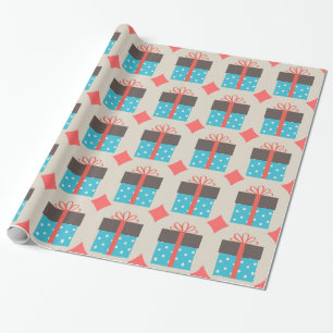 Retro Gift Box Blue And Brown Wrapping Paper