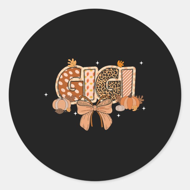 Retro Gigi Coquette Bow Leopard Fall Thanksgiving  Classic Round Sticker (Front)