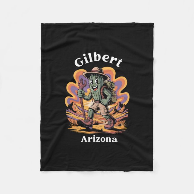 Retro Gilbert Arizona Hiking Trail Adventure Cactu Fleece Blanket (Front)