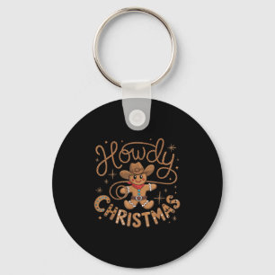 Retro Gingerbread Cowboy Western Howdy Christmas U Key Ring
