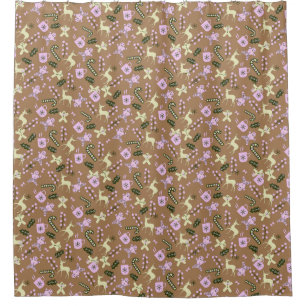 Retro Gingerbread Deer Candycane Treats Christmas Shower Curtain