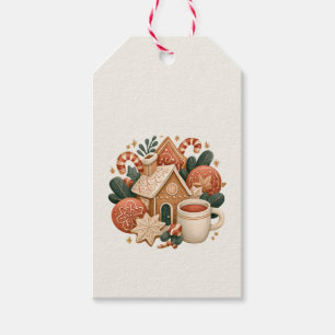 Retro Gingerbread House with Cocoa and Cookies Gift Tags