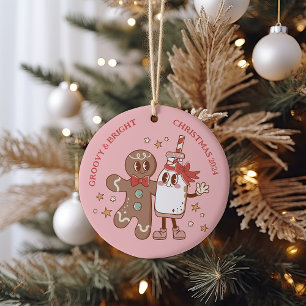 Retro Gingerbread Man Groovy Christmas Ceramic Tree Decoration