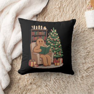 Retro Gingerbread Reading Books Christmas Teacher  Cushion