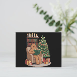 Retro Gingerbread Reading Books Christmas Teacher  Holiday Postcard