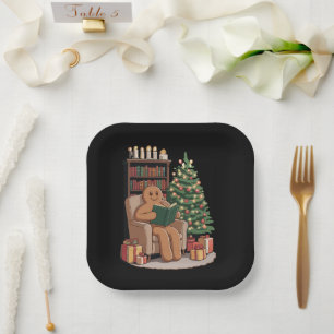 Retro Gingerbread Reading Books Christmas Teacher Paper Plate