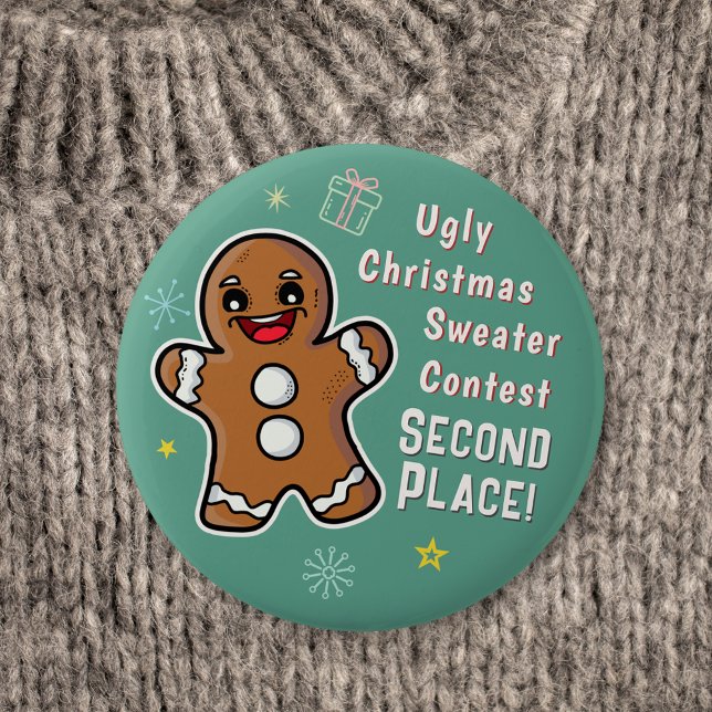 Retro Gingerbread Ugly Xmas Sweater Contest 2nd 6 Cm Round Badge (Creator Uploaded)