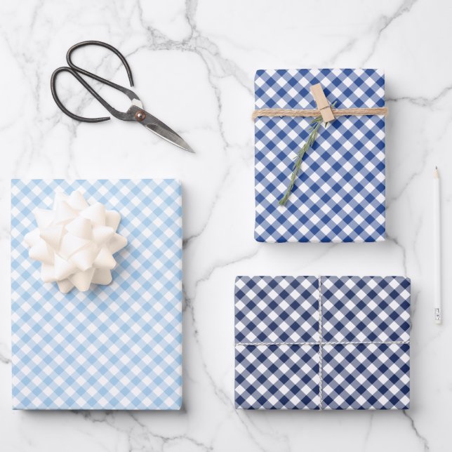 Retro Gingham 3 Blue Wrapping Paper Sheet (Front)