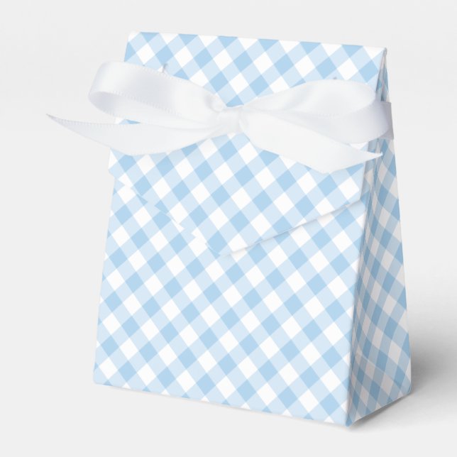 Retro Gingham Baby Blue Favour Box (Front Side)