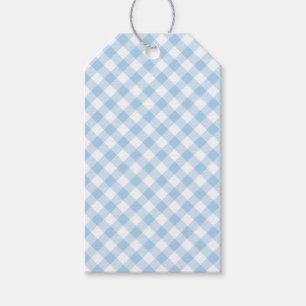 Retro Gingham Baby Blue Gift Tags