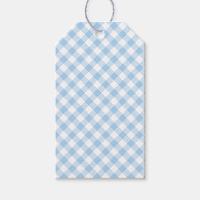 Retro Gingham Baby Blue Gift Tags (Front)