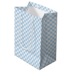Retro Gingham Baby Blue Medium Gift Bag