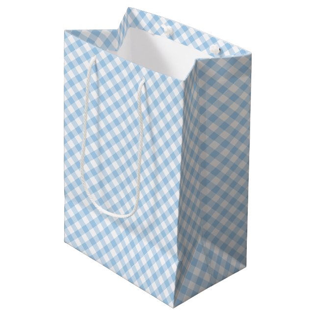 Retro Gingham Baby Blue Medium Gift Bag (Front Angled)