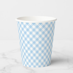Retro Gingham Baby Blue Paper Cups