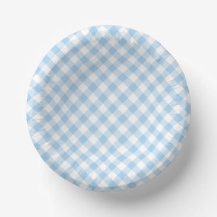 Retro Gingham Baby Blue Paper Plate