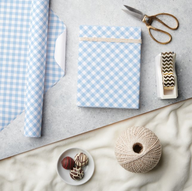 Retro Gingham Baby Blue Wrapping Paper (Crafts)