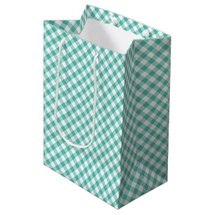 Retro Gingham Blue Grass Green Medium Gift Bag