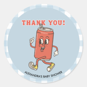 Retro Gingham Blue She Is Ready To Pop Thank you Classic Round Sticker