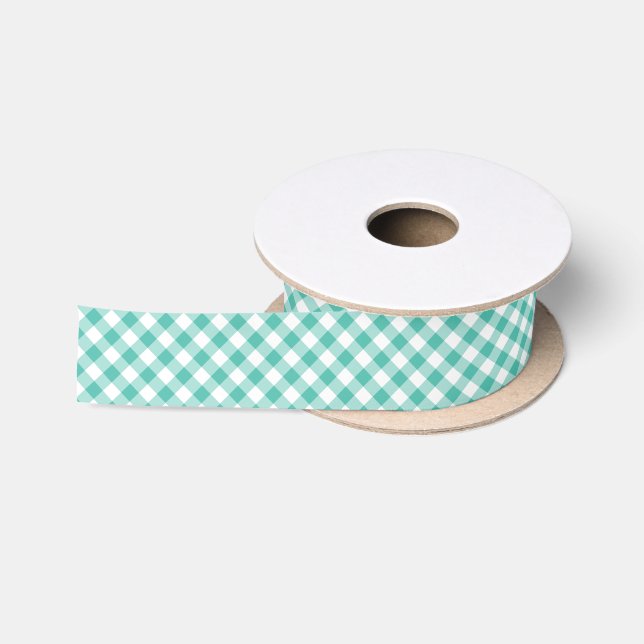 Retro Gingham Bluegrass Green Satin Ribbon (Spool)