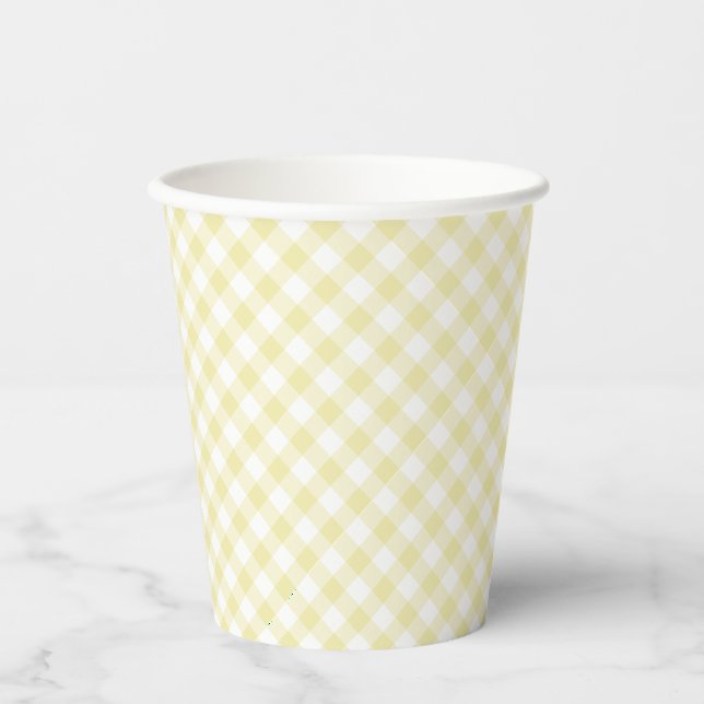 Retro Gingham Butter Yellow Paper Cups (Front)