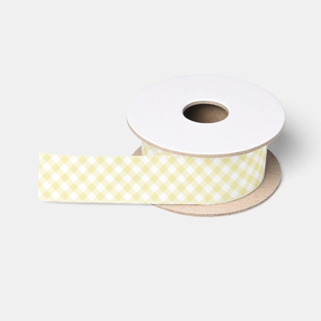 Retro Gingham Butter Yellow Satin Ribbon (Spool)