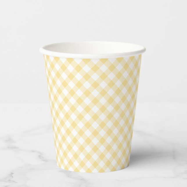 Retro Gingham Canary Yellow Paper Cups (Front)