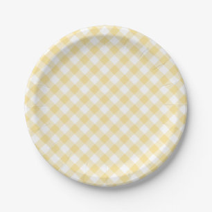 Retro Gingham Canary Yellow Paper Plate