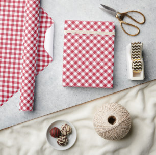 Retro Gingham Cherry Red Wrapping Paper