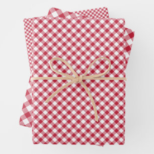 Retro Gingham Cherry Red Wrapping Paper Sheet