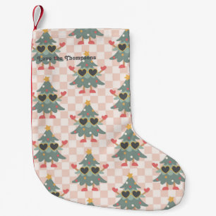 Retro Gingham Christmas Tree Personalised Small Christmas Stocking