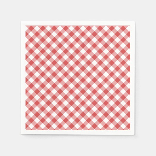 Retro Gingham Coral Red Napkin (Front)