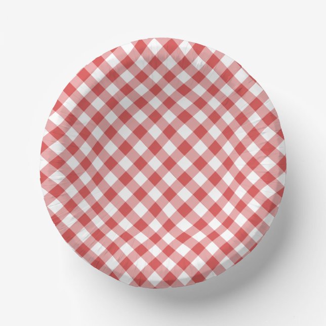 Retro Gingham Coral Red Paper Plate (Front)