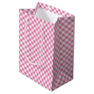 Retro Gingham Fuchsia Pink Medium Gift Bag