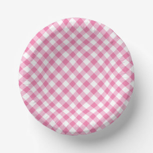 Retro Gingham Fuchsia Pink Paper Plate