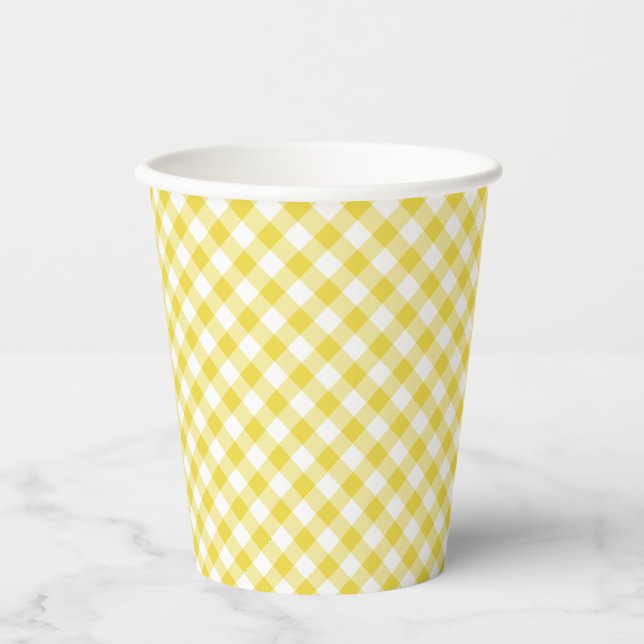 Retro Gingham Golden Yellow Paper Cups (Front)