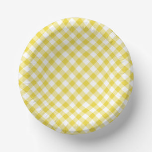 Retro Gingham Golden Yellow Paper Plate